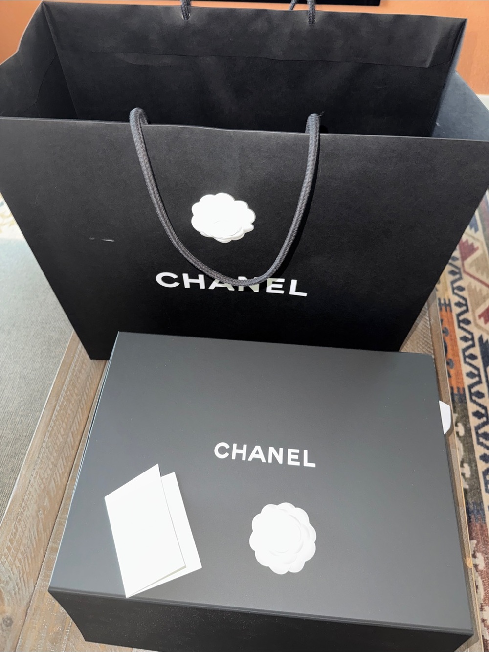 Large CHANEL Black and White Box & Bag Set with 2 Camellia+ receipt holder